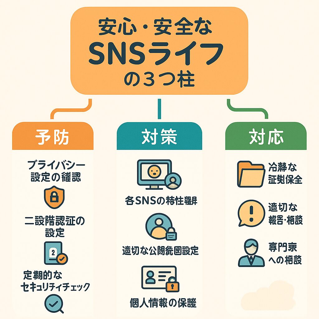 安心・安全なSNSライフの3つの柱